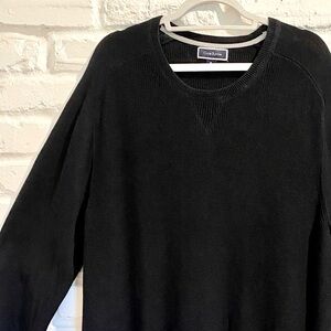 Long Mens Black Pima Cotton Crew Neck Sweater, XL